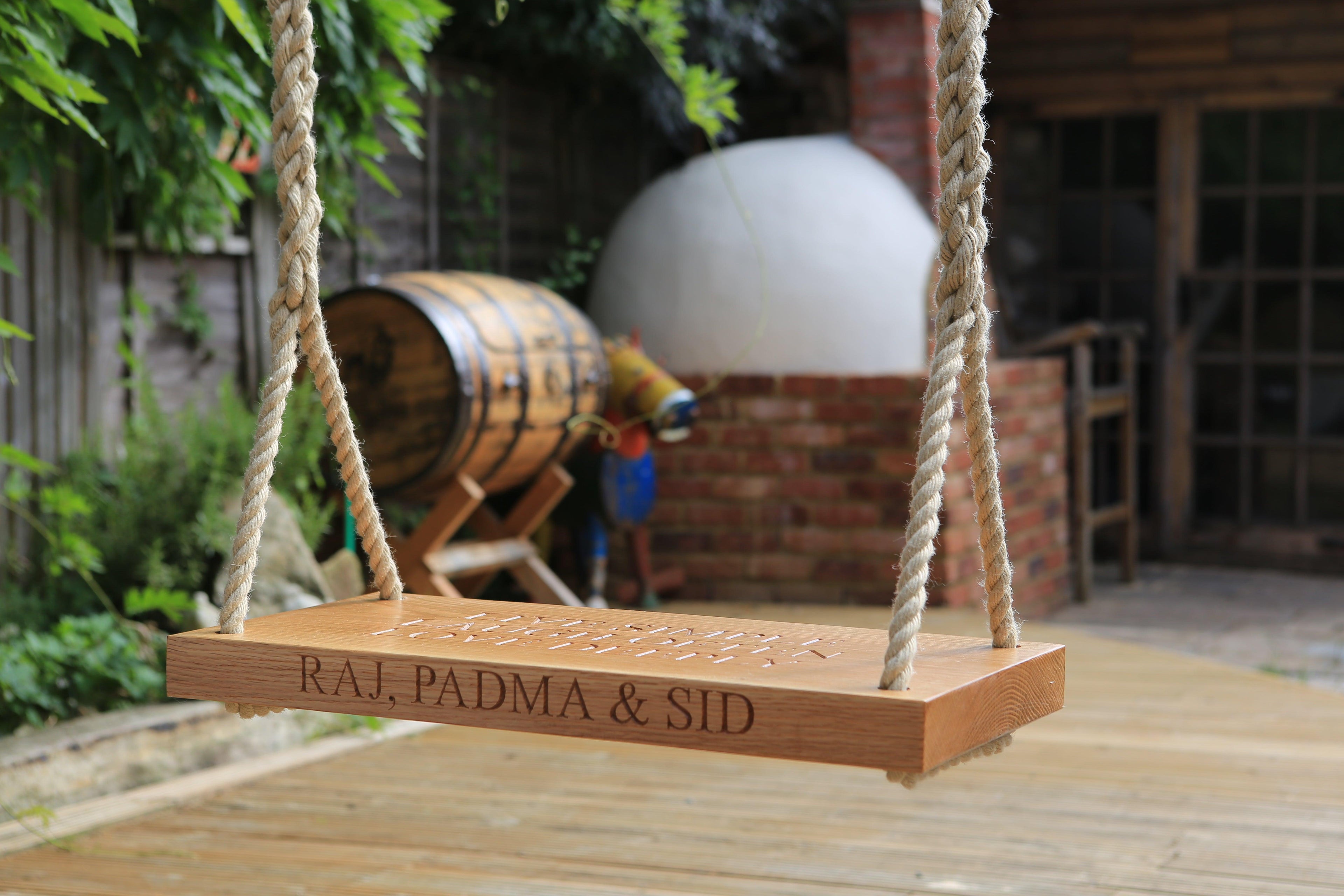 60cm Oak Swing - Carved Text On Two Sides - woodnlotsoflove