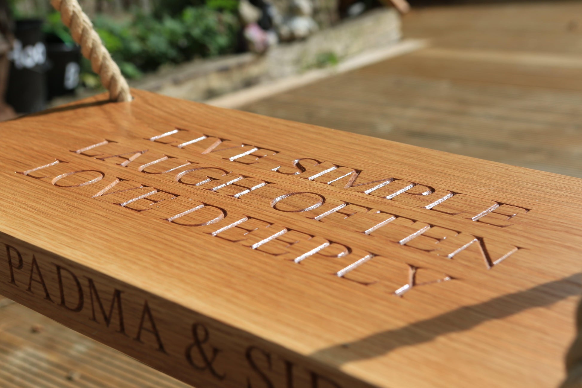 60cm Oak Swing - Carved Text On Two Sides - woodnlotsoflove