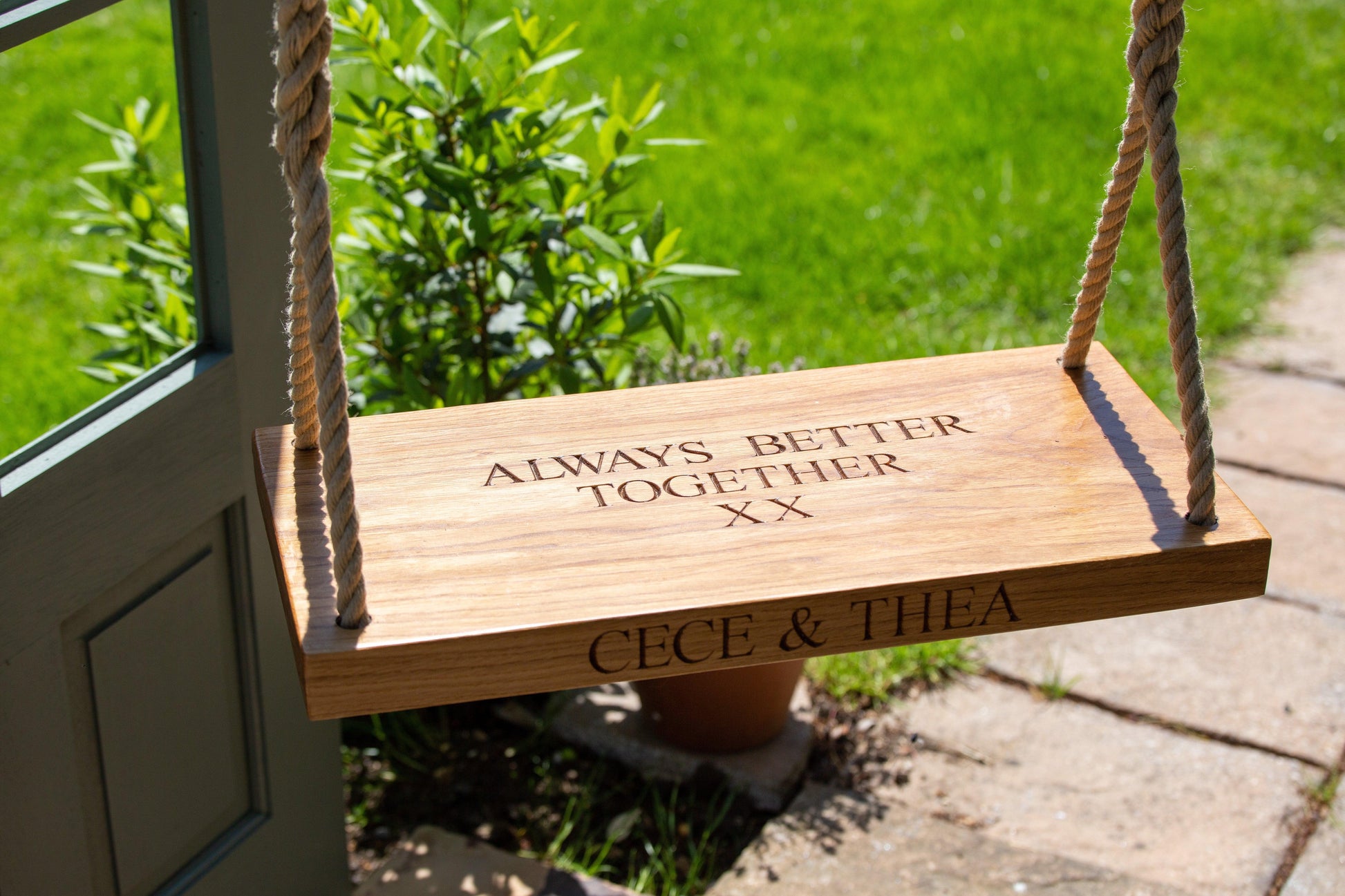 60cm Oak Swing - Carved Text On Two Sides - woodnlotsoflove