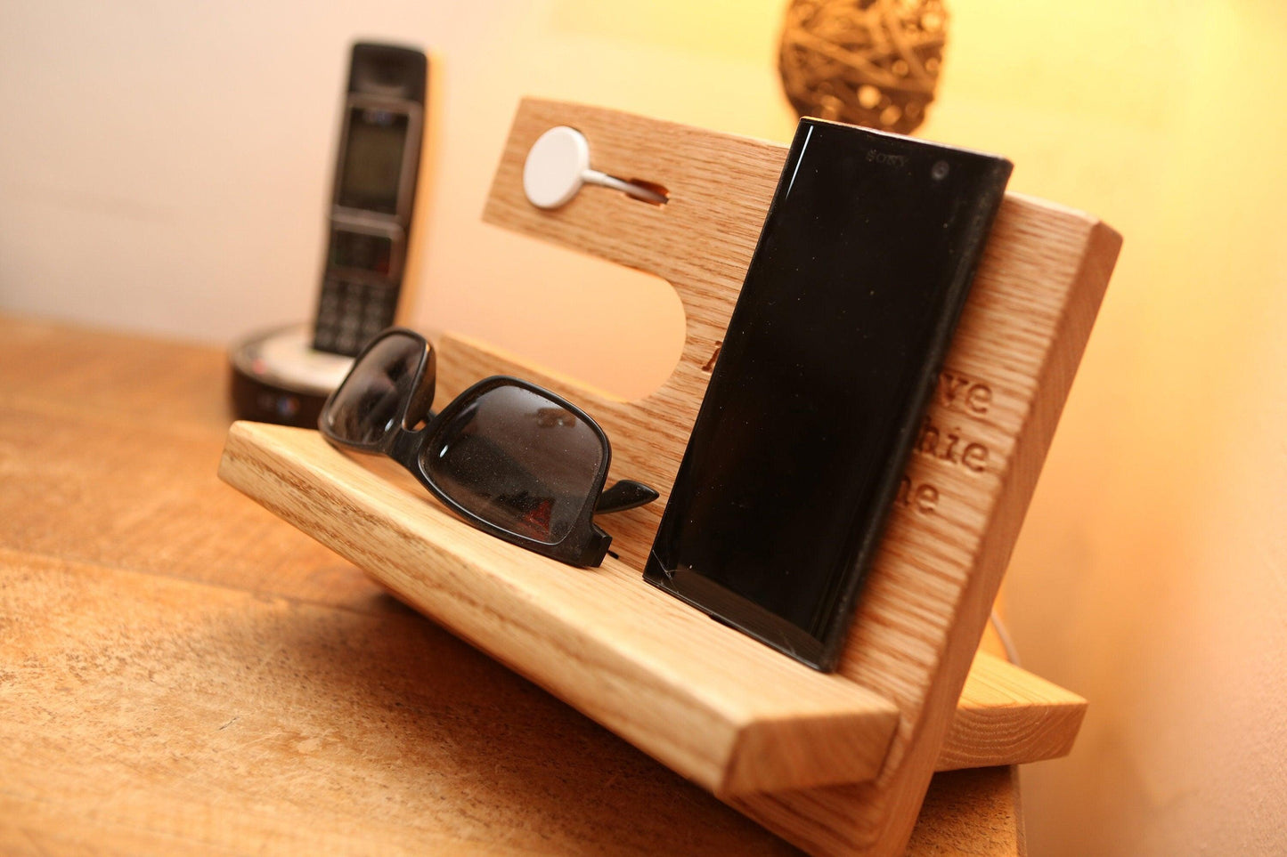 Women's Oak Phone Dock (Optional IWatch Charger) - With Engraving - woodnlotsoflove