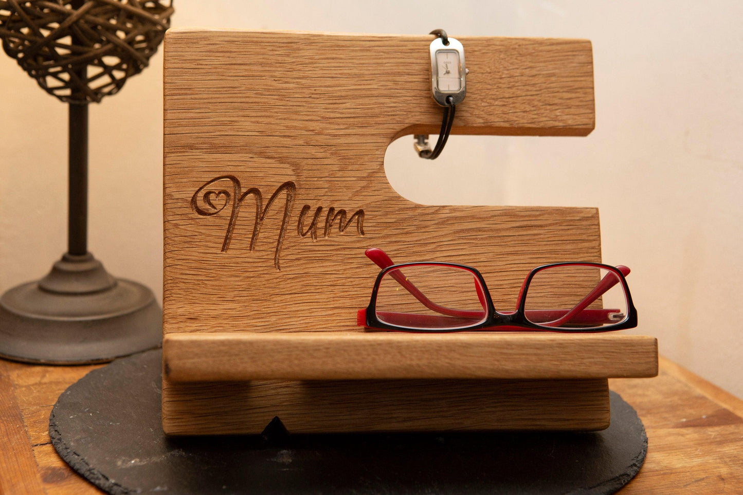 Women's Oak Phone Dock (Optional IWatch Charger) - With Engraving - woodnlotsoflove