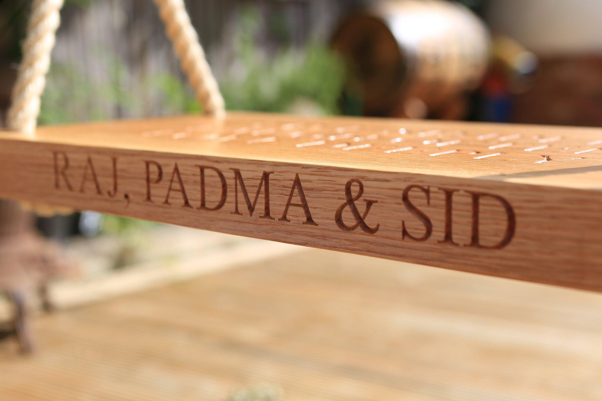 80cm Oak Swing - Carved Text On One Side - woodnlotsoflove