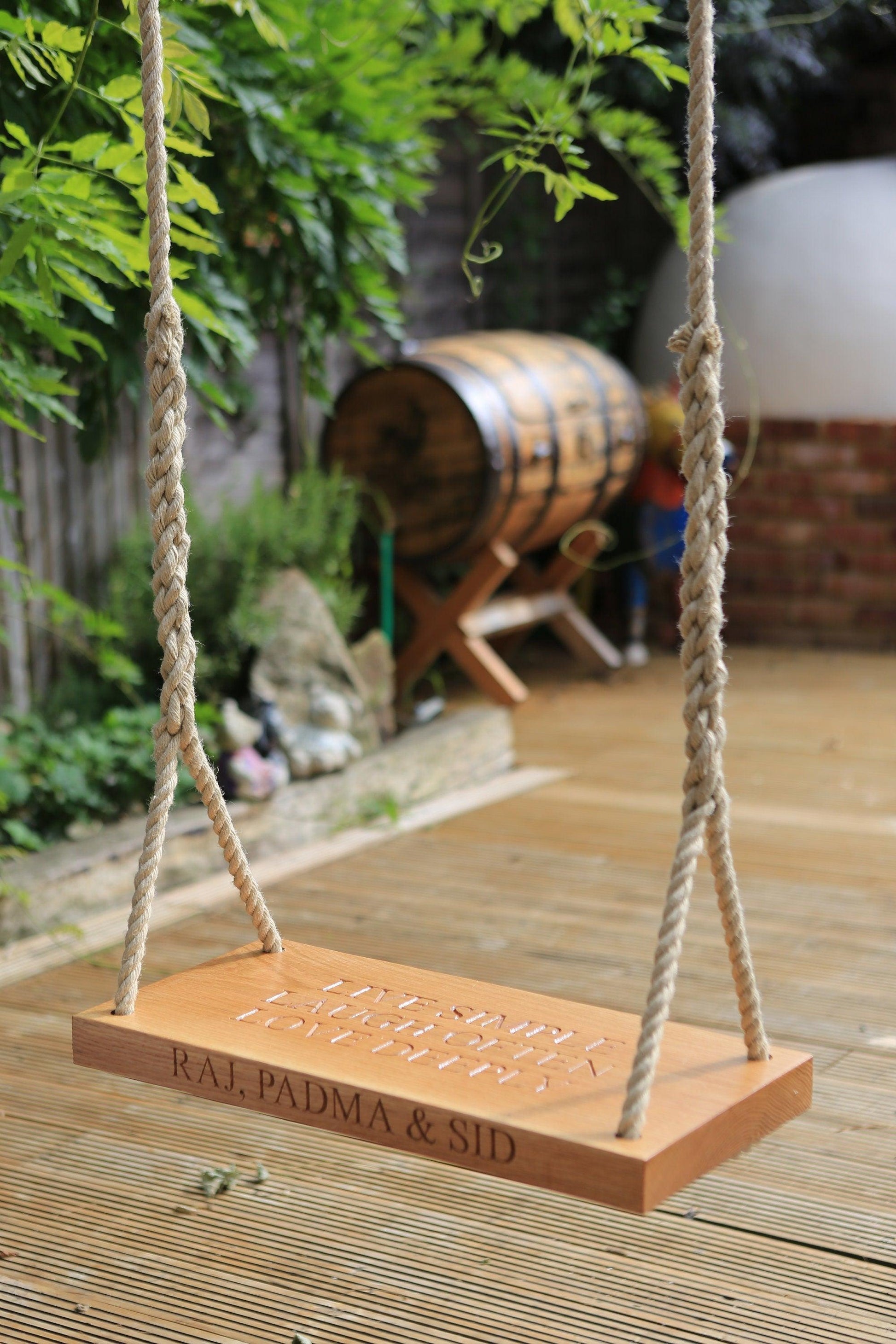 80cm Oak Swing - Carved Text On One Side - woodnlotsoflove