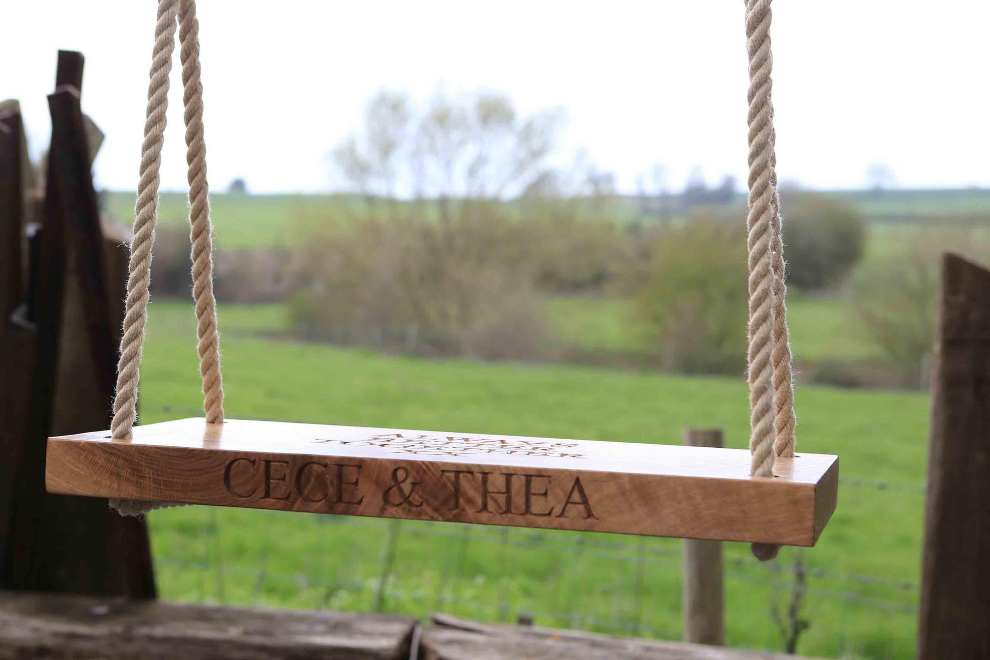 60cm Oak Swing - Carved Text On One Side - woodnlotsoflove