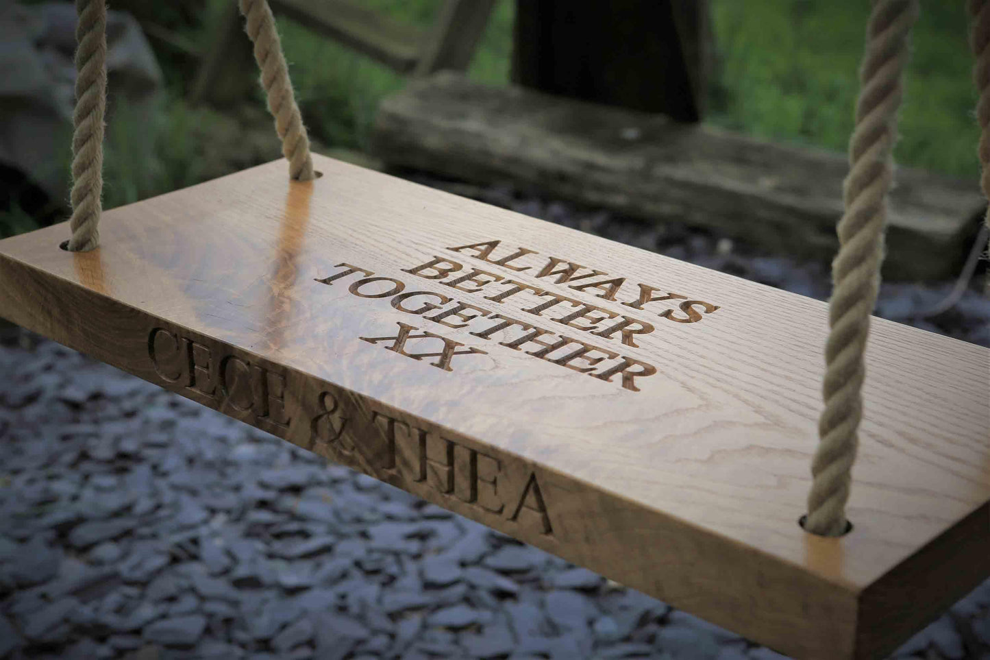 60cm Oak Swing - Carved Text On One Side - woodnlotsoflove