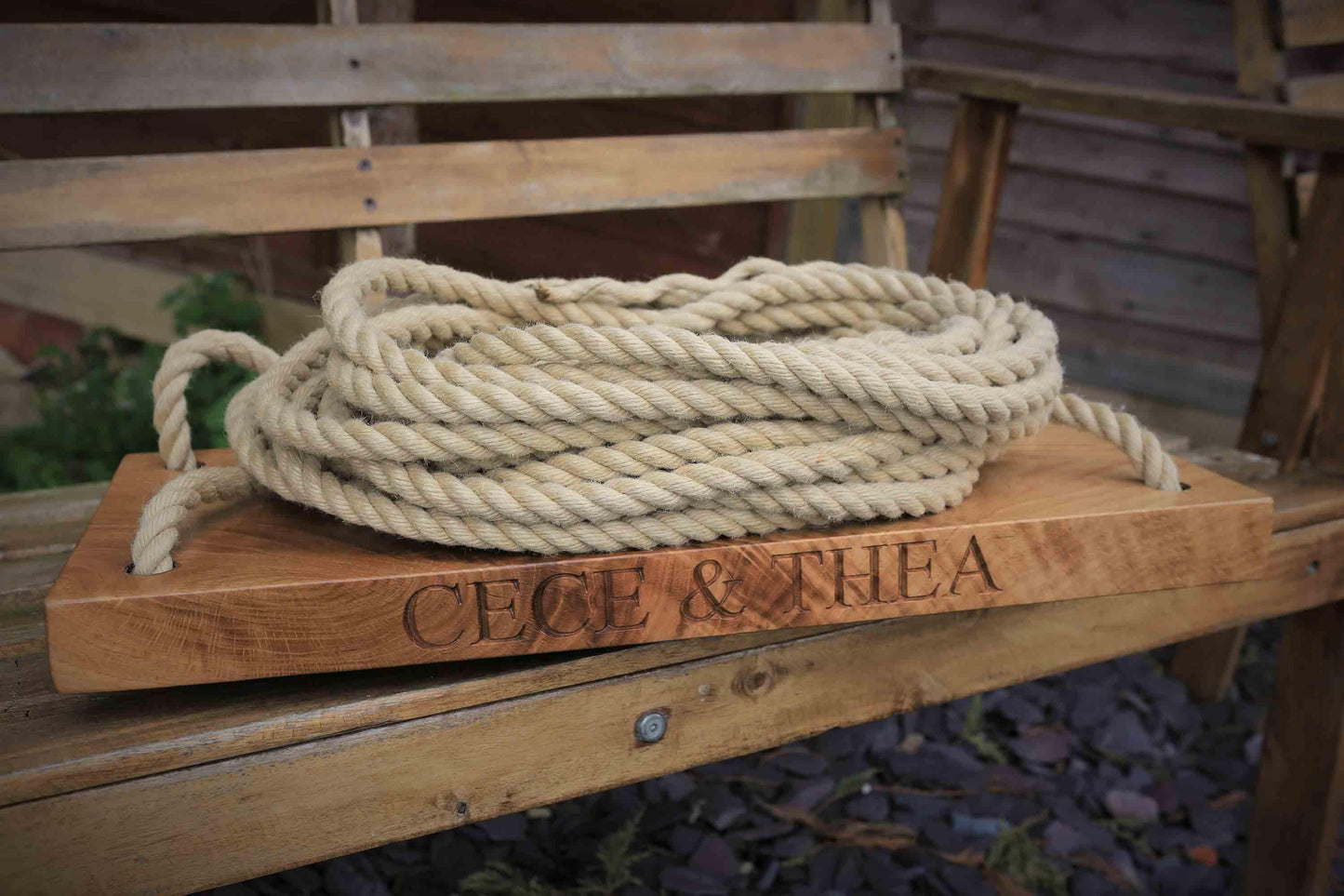 60cm Oak Swing - Carved Text On One Side - woodnlotsoflove