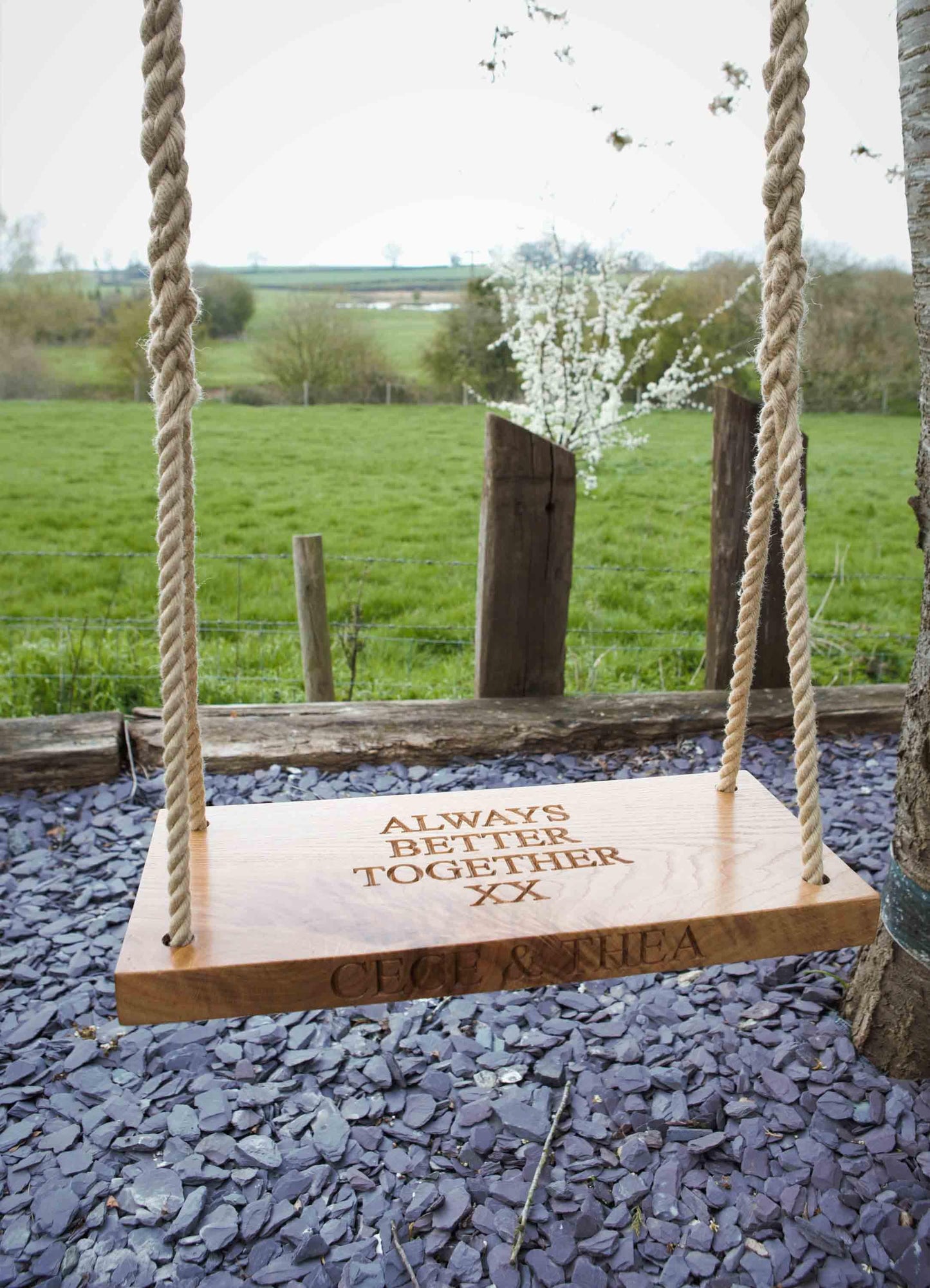 60cm Oak Swing - Carved Text On Two Sides - woodnlotsoflove