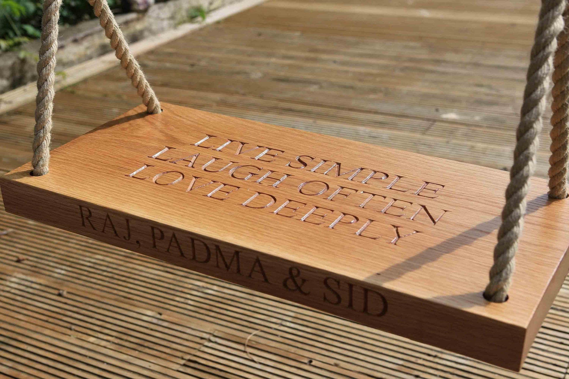 80cm Oak Swing - Carved Text On Two Sides - woodnlotsoflove