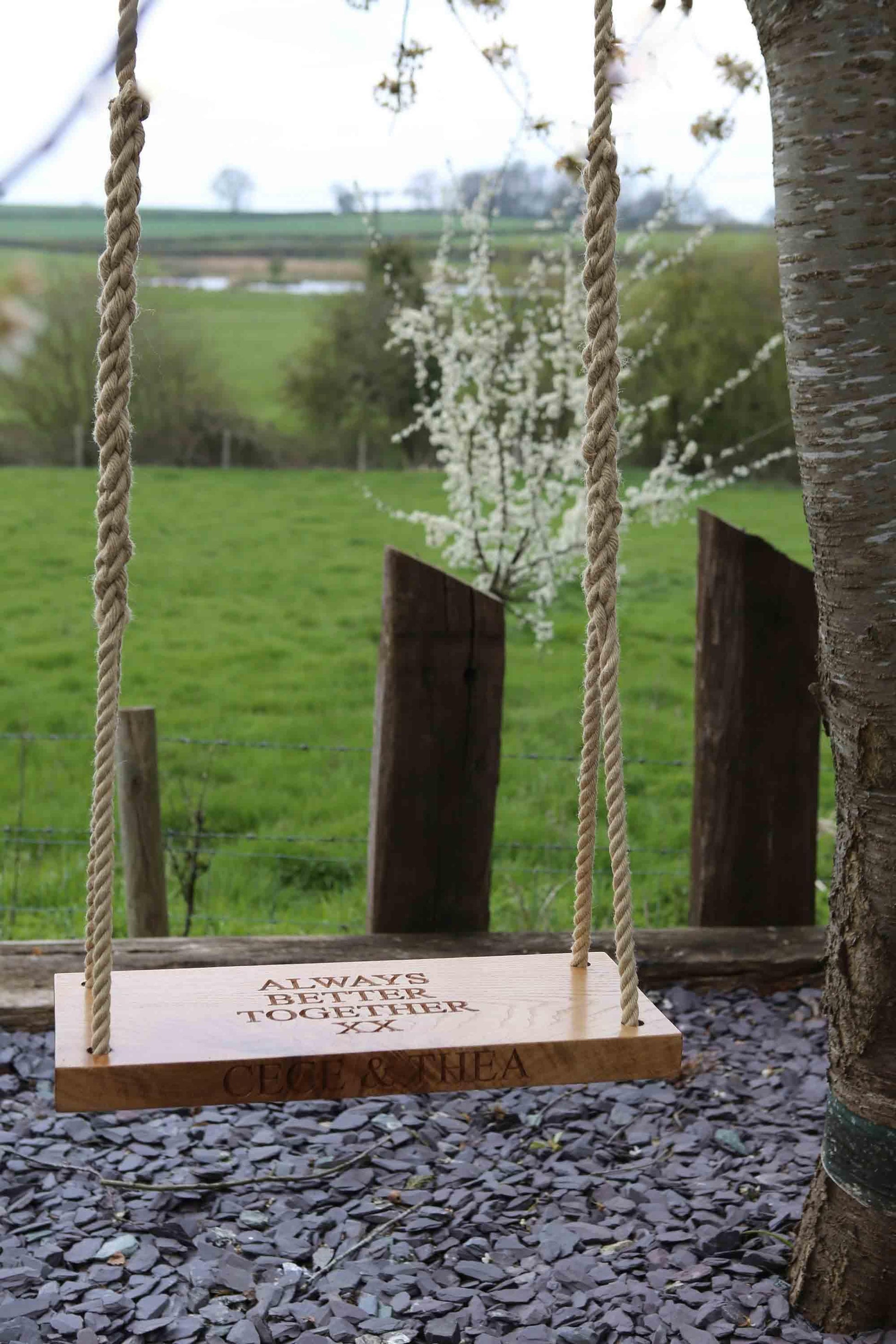 60cm Oak Swing - Carved Text On One Side - woodnlotsoflove